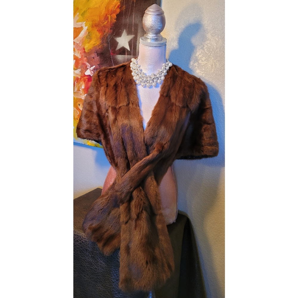 Mink Wrap Stole Chocolate Brown Vintage 50s-60s Shoulder Wrap Stole.